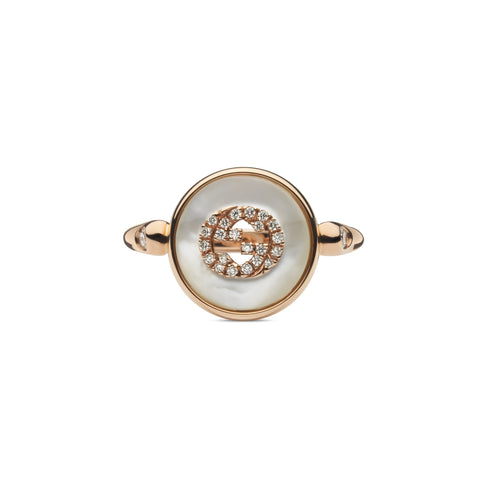 Gucci Interlocking Ring in pink gold, mop, diamond, gg pavé YBC786764001
